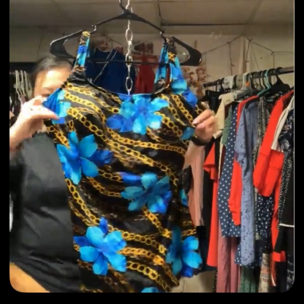 Longitude size 16 blue Floral Chain Print Women's swimming suit